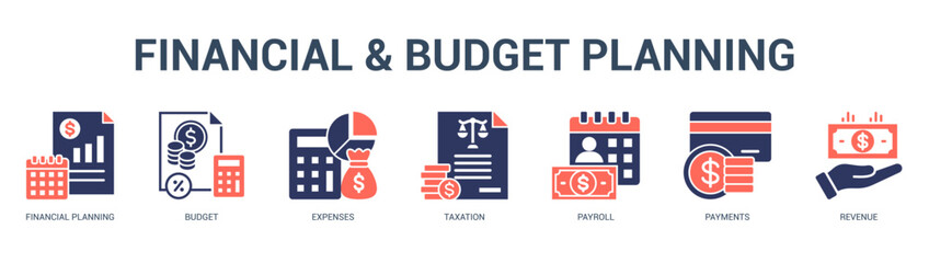 Financial and Budget Planning Modern and clean web banner illustration featuring thematic icons for visual communication