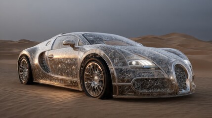 Crystal-skinned supercar in desert