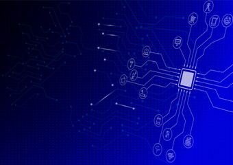 Telecom wireless circuit communication technology background. Dot blue digital electric integrated vector illustration.