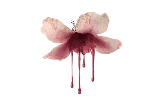 A surreal flower dripping vintage ink, evoking a sense of beauty and melancholy