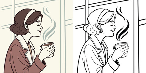 Woman enjoying coffee by the window