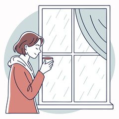 Cozy Rainy Day A girl drinking a Coffee