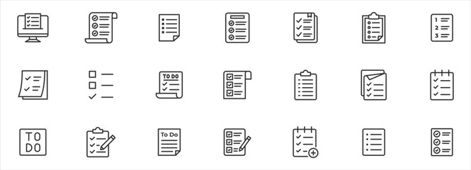 Checklist icon set line icon. Containing clipboard with checkmark, document, checkbox on paper icon vector illustration icon collection.