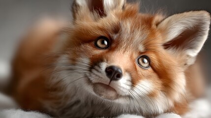 Obraz premium Intriguing close up portrait of a vibrant and fluffy red fox capturing the animal s alert gaze and enchanting features in a natural setting