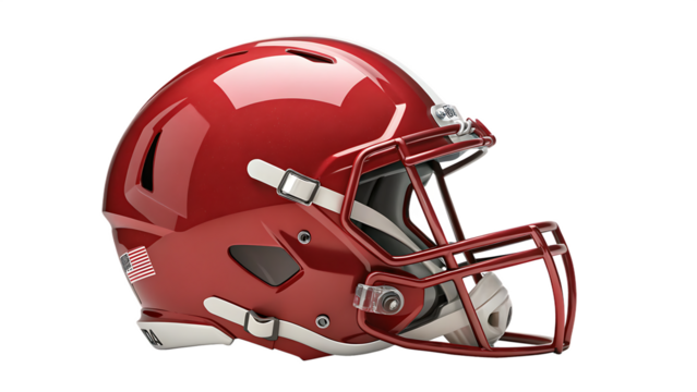 side view of set football helmet isolated on white background PNG, AI GENERATED - Powered by Adobe