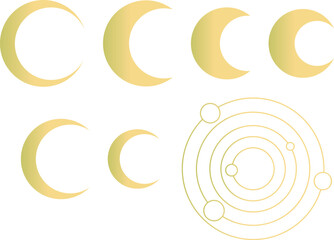 月と太陽と天体のイラスト素材セット