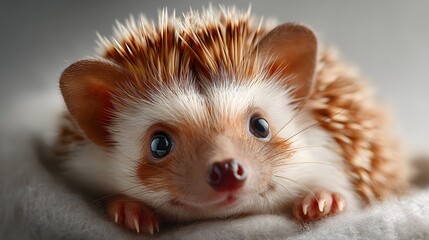 Fototapeta premium Close up portrait of a cute furry hedgehog with a curious inquisitive facial expression and distinctive spiky quills