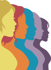 Diverse women silhouettes in a row symbolizing unity and feminism