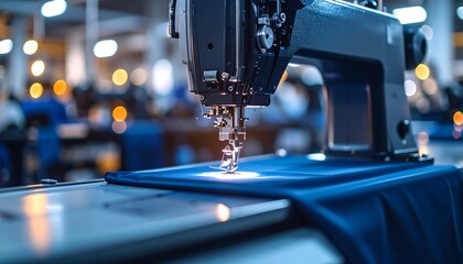 Industrial sewing machine in action
