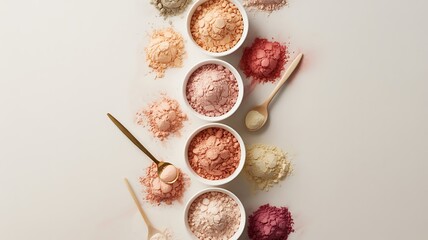 Colorful cosmetic powders in bowls with spoons image © Mahabub_Roney