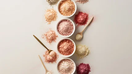 Colorful cosmetic powders in bowls with spoons image © Mahabub_Roney