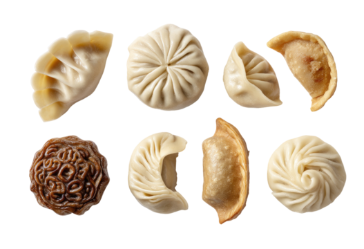 Assorted dumplings, top-down view