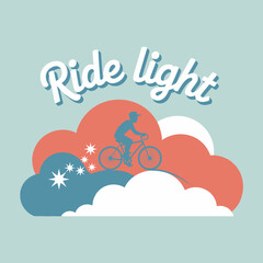 Silhouette of a cyclist riding a bicycle on a path through stylized clouds with the words ride light above