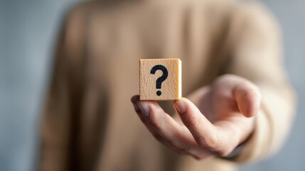 The Question Block in a Hand Symbolizing Inquiry and Curiosity