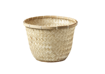 A tall woven basket for storage or display isolated on transparent background