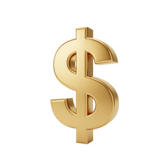 Golden dollar sign symbol isolated on transparent background