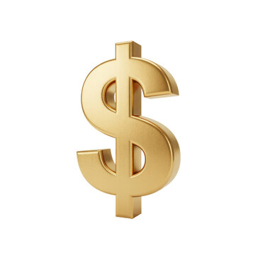 Golden dollar sign symbol isolated on transparent background