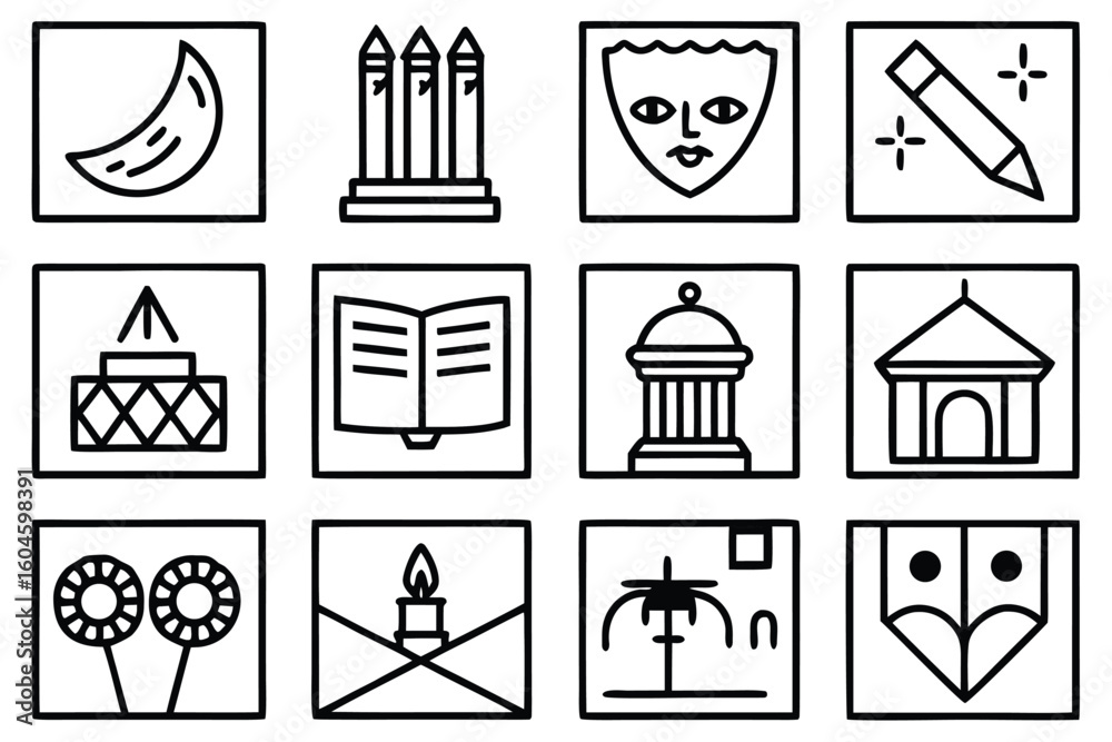 Aufkleber Grid of Twelve Minimalist Icons Representing Various Concepts and Ideas in Simple Style