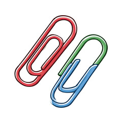 Two colorful paperclips intertwining.  Red and blue-green paperclips overlap, forming a stylized design.  The clips have a glossy finish
