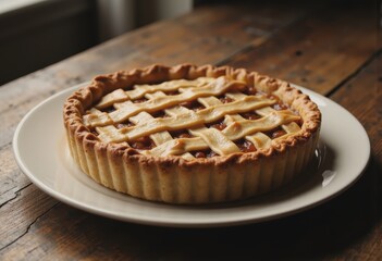 Traditional Thanksgiving pie with a golden lattice crust and steam vents