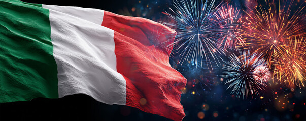 the flag of Italy in front of a magnificent brilliant firework