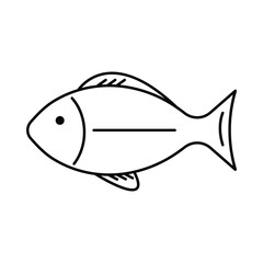 Fish outline with fins and tail simple seafood animal silhouette aquatic marine life icon vector illustration for culinary, ocean concept.