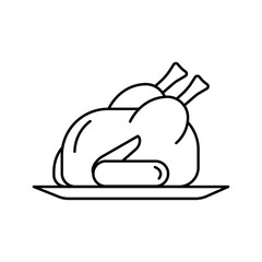 Whole roasted chicken on serving plate with bone and garnish icon vector illustration for food, cooking, poultry, meal, dinner, grill, kitchen.