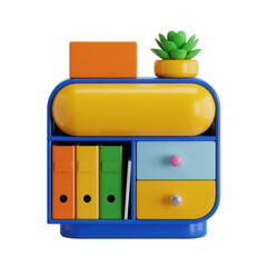 Colorful desk organizer with folders and plant isolated on transparent background
