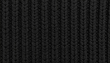 Black Rib Knit Wool Pattern. Textile Surface. Close up Texture. Background. Yarn. © Väike Studio