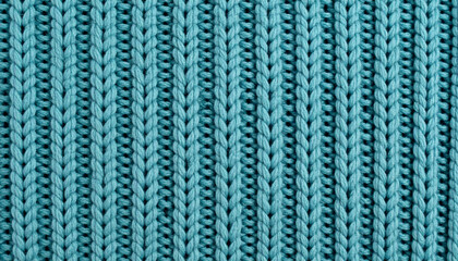 Turquoise Rib Knit Wool Pattern. Textile Surface. Close up Texture. Background. Yarn.
