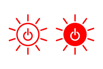 Red Power Button Icons with Radiating Light for Energy and Technology Themes