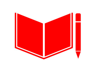 Red Open Book and Pencil Icon for Education and Learning Concepts