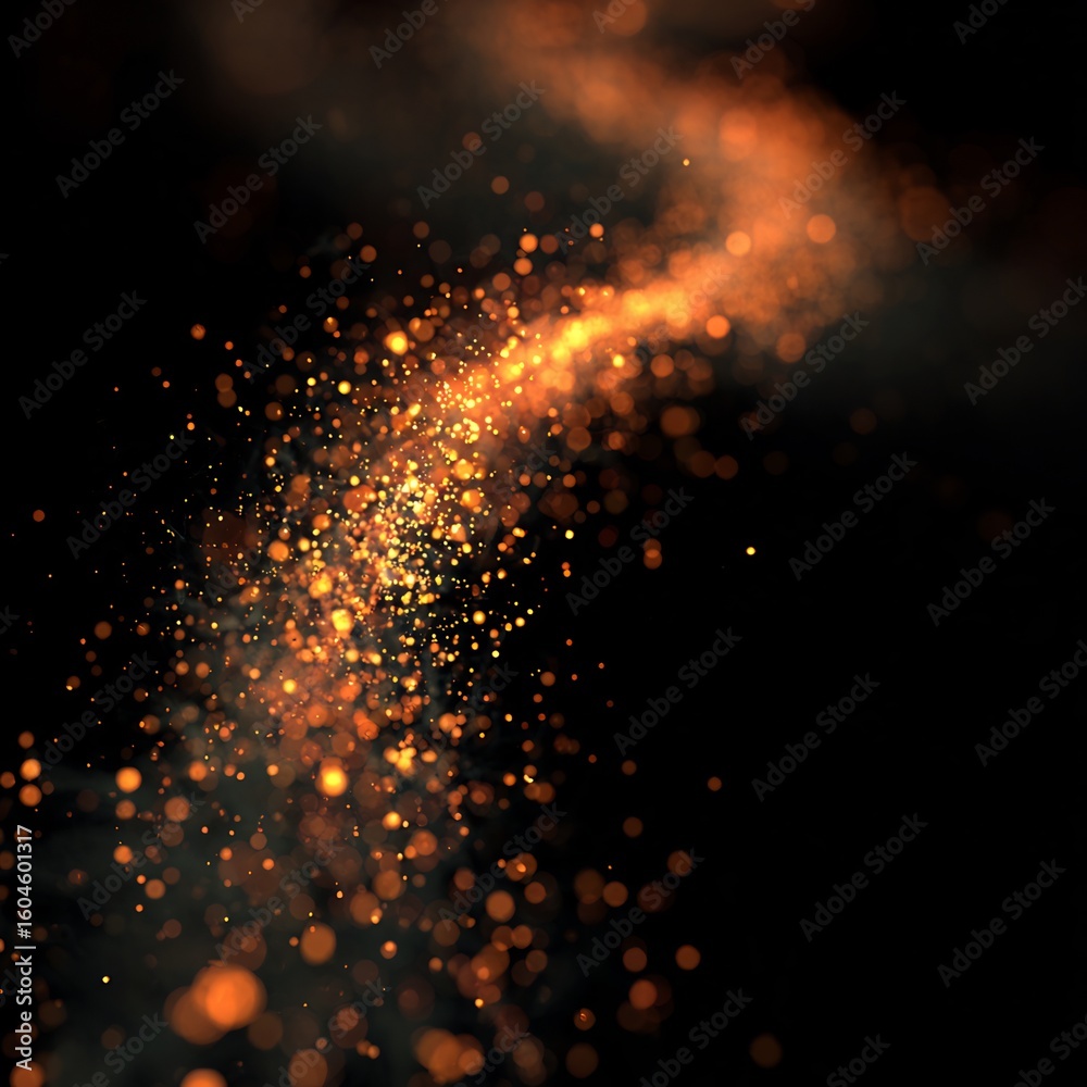 Poster abstract golden glowing particles floating in darkness creating a dynamic and magical effect