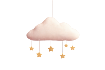 Soft vintage cloud with stars hanging in a cozy room setting at night