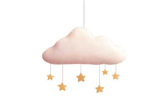 Soft vintage cloud with stars hanging in a cozy room setting at night