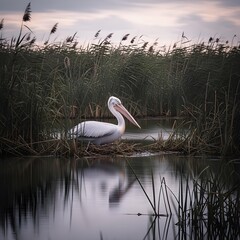 pelicans on the lake