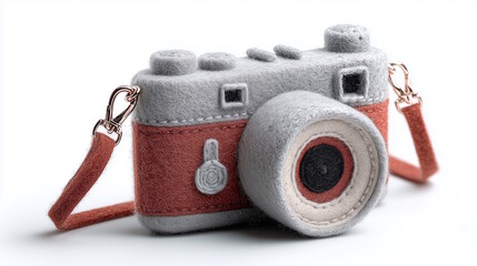 Plush Keychains. Felt camera model with intricate details and a stylish strap, showcasing craftsmanship and creativity, perfect for photography enthusiasts and decorative purposes