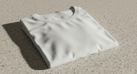 Folded White T-Shirt Mockup on Terrazzo Surface with Soft Shadow