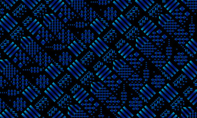 Ikat ethnic pattern background. dark blue metallic abstract background. artistic squares background.