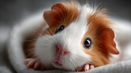 Closeup portrait of a friendly and adorable guinea pig with soft furry features and a gentle curious expression