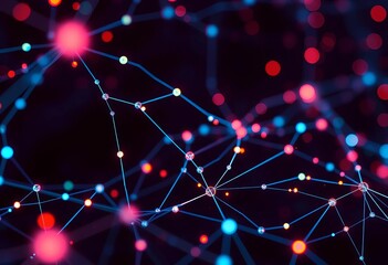 Abstract glowing network nodes transferring data across the internet, innovation, download