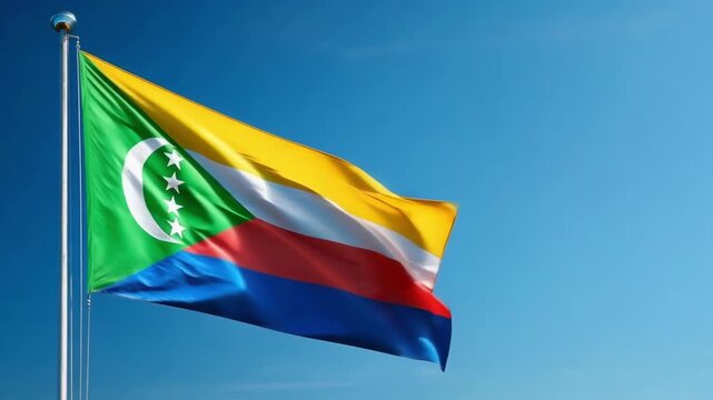 On Comoros Independence Day, the vibrant national flag is displayed against a clear blue sky, symbolizing national pride and unity.
