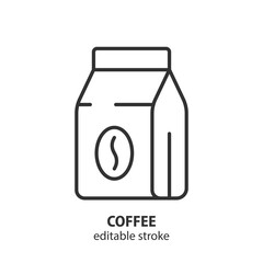 Coffee bag line icon. Editable stroke. Vector illustration.