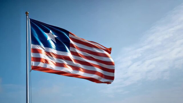 The flag of Liberia waves proudly against a clear sky during the celebrations of Independence Day, symbolizing national pride and unity. - Powered by Adobe