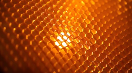 Naklejka premium Closeup View of a Honeycomb Pattern in Warm Orange Light.