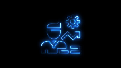 Modern abstract icon illustrating business management and optimization solutions in neon blue light