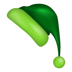 Green Christmas hat, winter accessory, vector illustration.