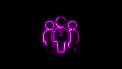 Neon illustration depicting a group of people silhouetted and glowing against a black background