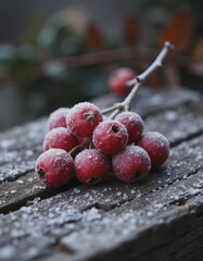 Winter berries covered in frost, showcasing detailed texture and beauty