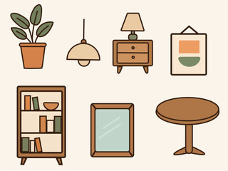 Minimalist_ Home Interior Icons in Flat Style